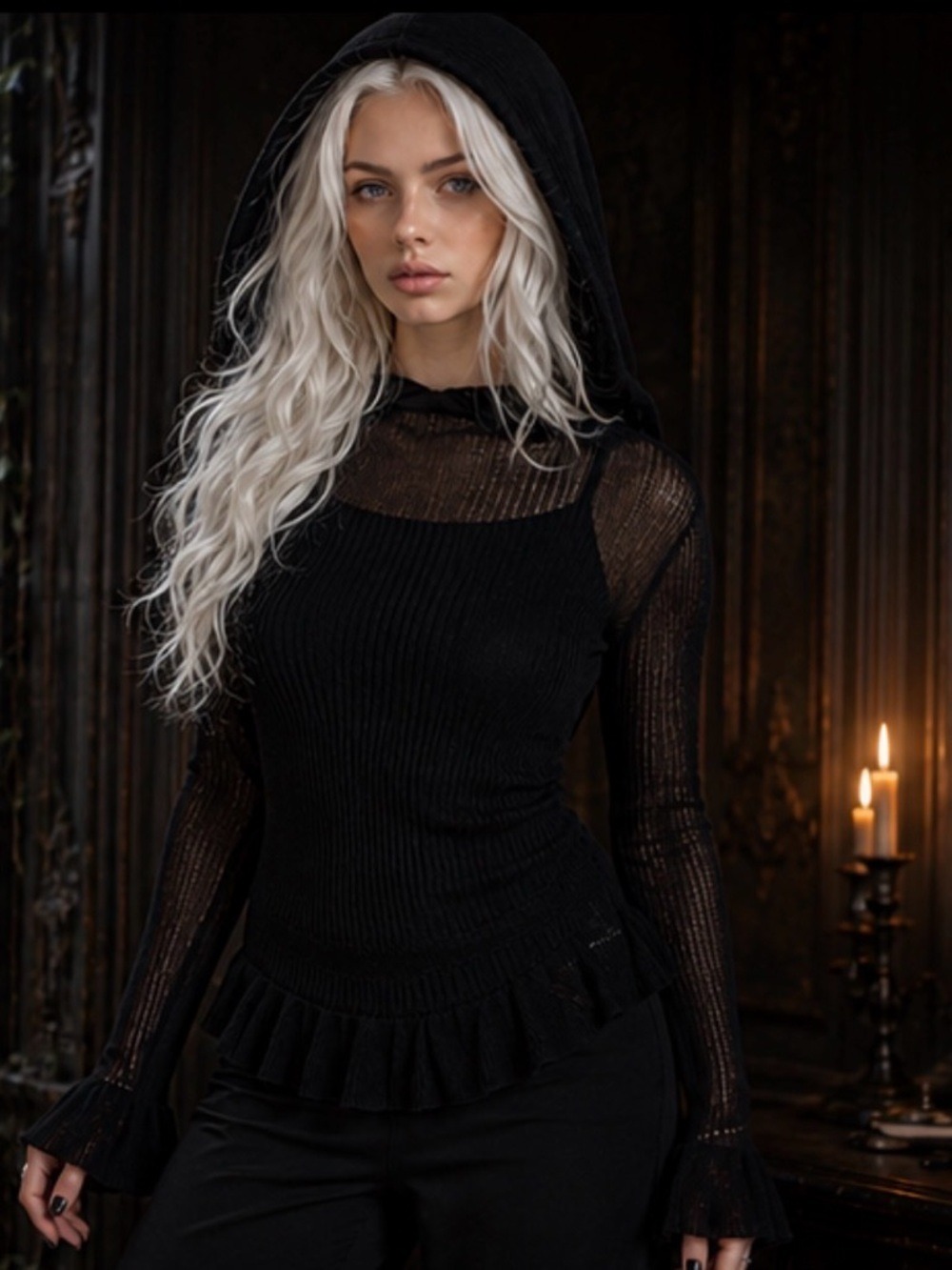 NWT Killstar Broken Halo Hooded Pointelle Knit Sweater Black Size Large - Picture 4 of 13